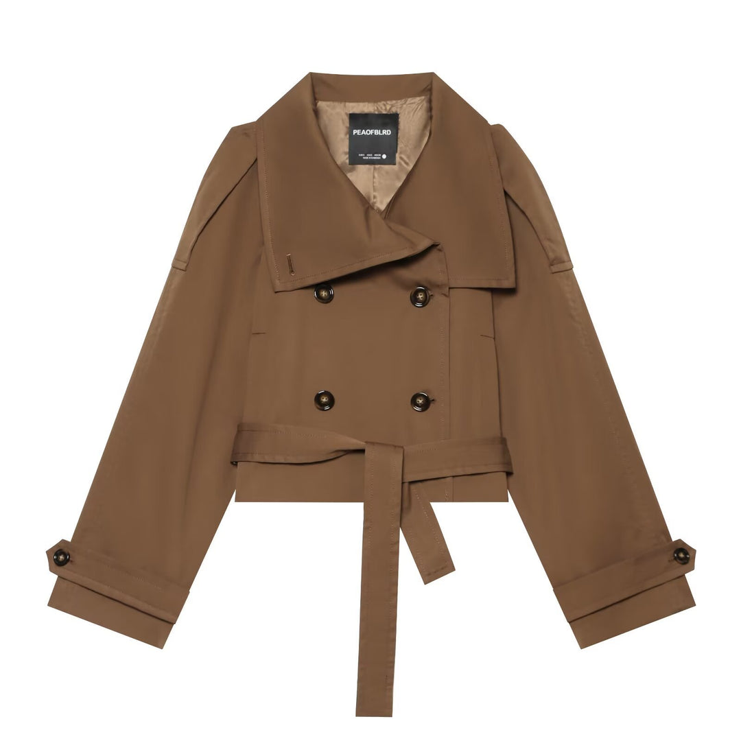 Damen Kurz-Trenchjacke im Cropped‑Schnitt mit doppelreihiger Knopfleiste und Taillengürtel Shop Nory