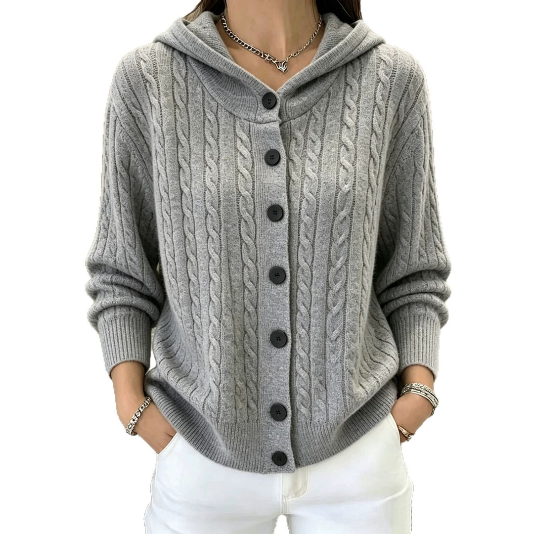 Damen Kapuzen-Cardigan mit Zopfmuster und durchgehender Knopfleiste Shop Nory