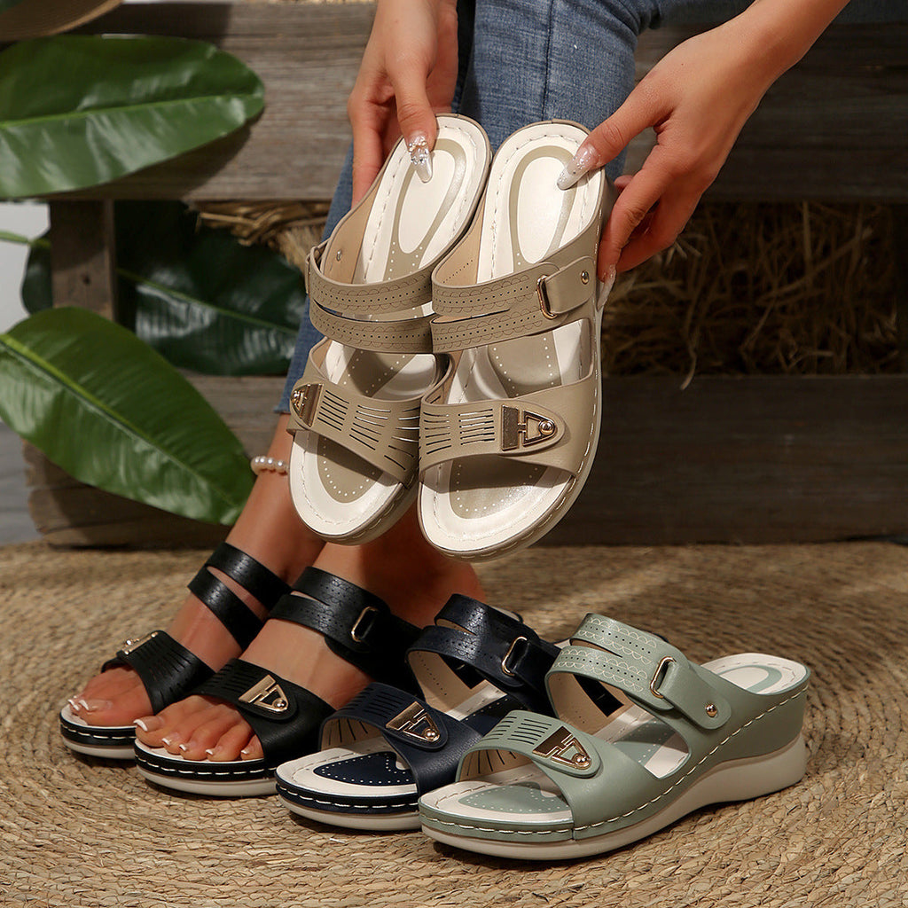 Damen Wedge-Pantoletten mit raffiniertem Riemchendesign und ergonomischem Fußbett