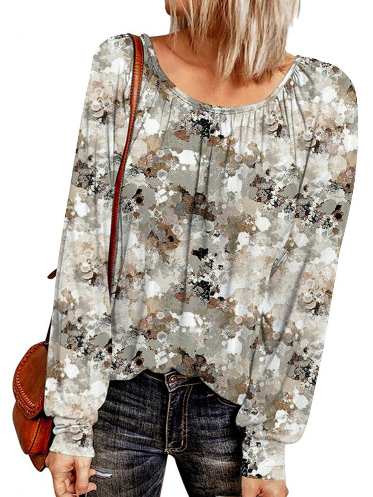 Damen Ethno-Print Oversize-Tunika mit Rundhalsausschnitt und langen Ballonärmeln Shop Nory