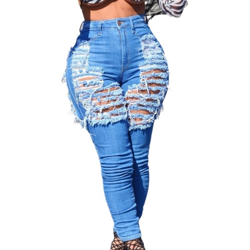 Damen taillenhohe Skinny-Jeans mit intensiven Fransen- und Schlitzdetails Shop Nory