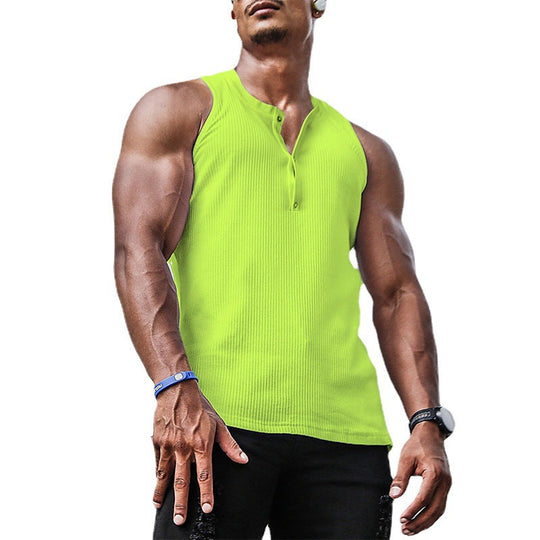 Herren Ärmelloses Sport-Tanktop mit Knopfleiste und atmungsaktivem GewShopnorye