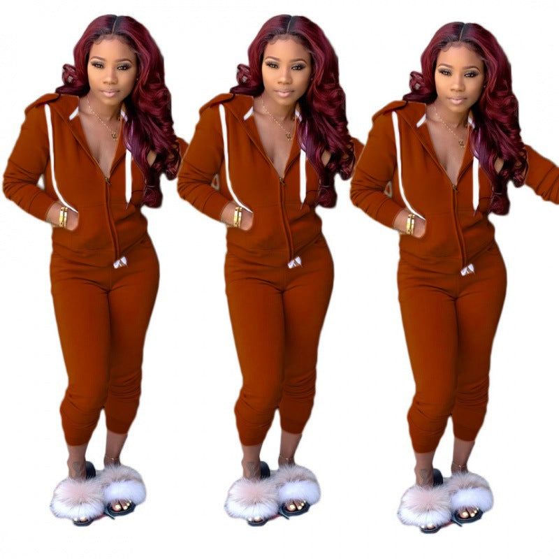Damen tailliertes Kapuzen‑Sweatdress‑Set mit Reißverschluss und enganliegender Jogginghose Shop Nory