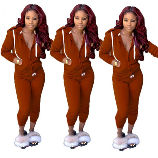 Damen tailliertes Kapuzen‑Sweatdress‑Set mit Reißverschluss und enganliegender Jogginghose Shop Nory