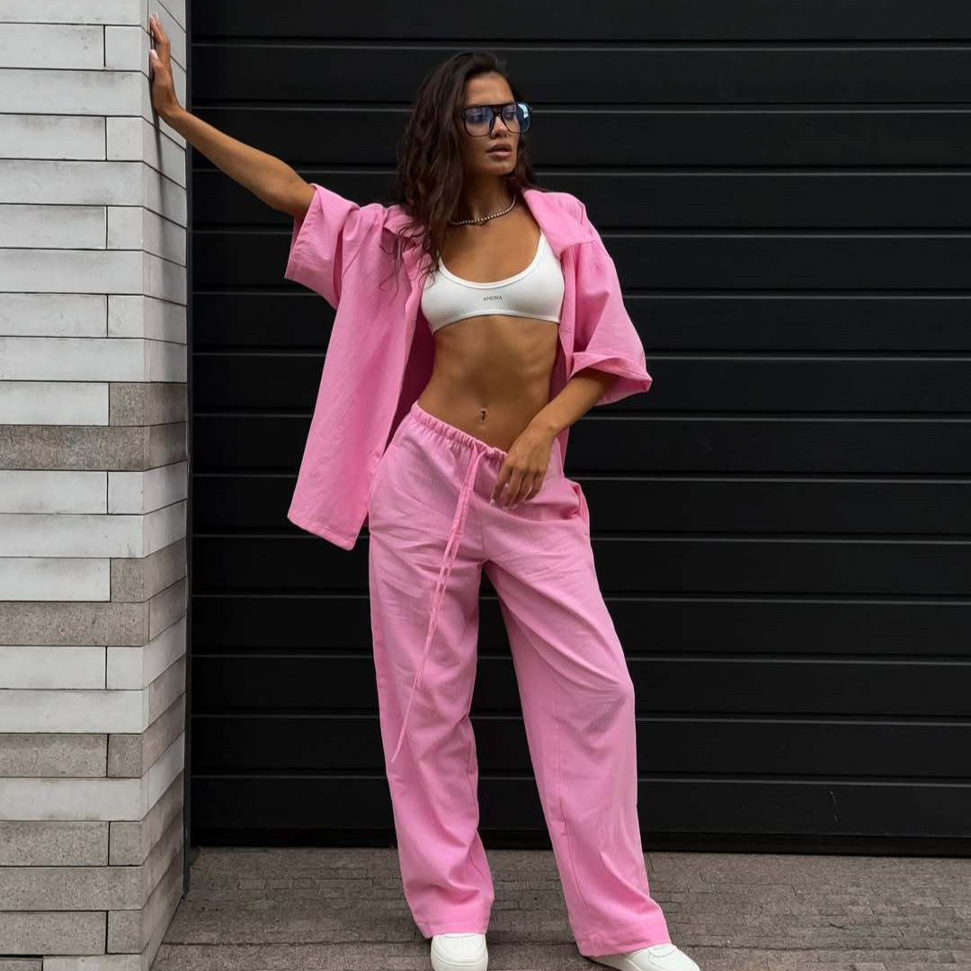 Damen Weite Lounge-Hose mit elastischem Kordelbund und fließendem Palazzoschnitt Shop Nory