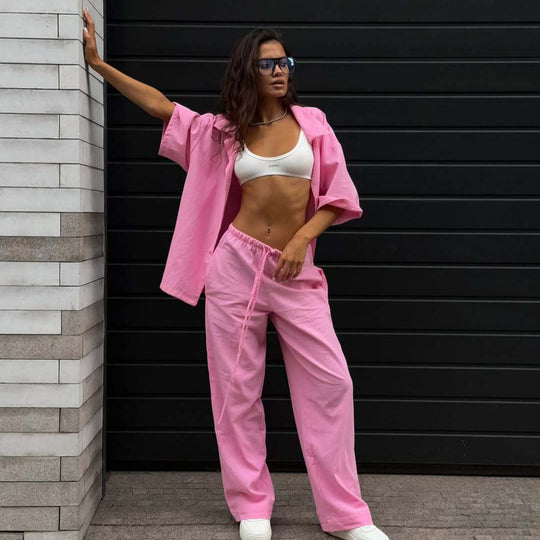 Damen Weite Lounge-Hose mit elastischem Kordelbund und fließendem Palazzoschnitt Shop Nory