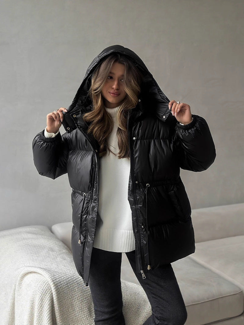 Damen Taillierte Steppjacke in Daunenoptik mit Tunnelzug und Kapuze Shop Nory