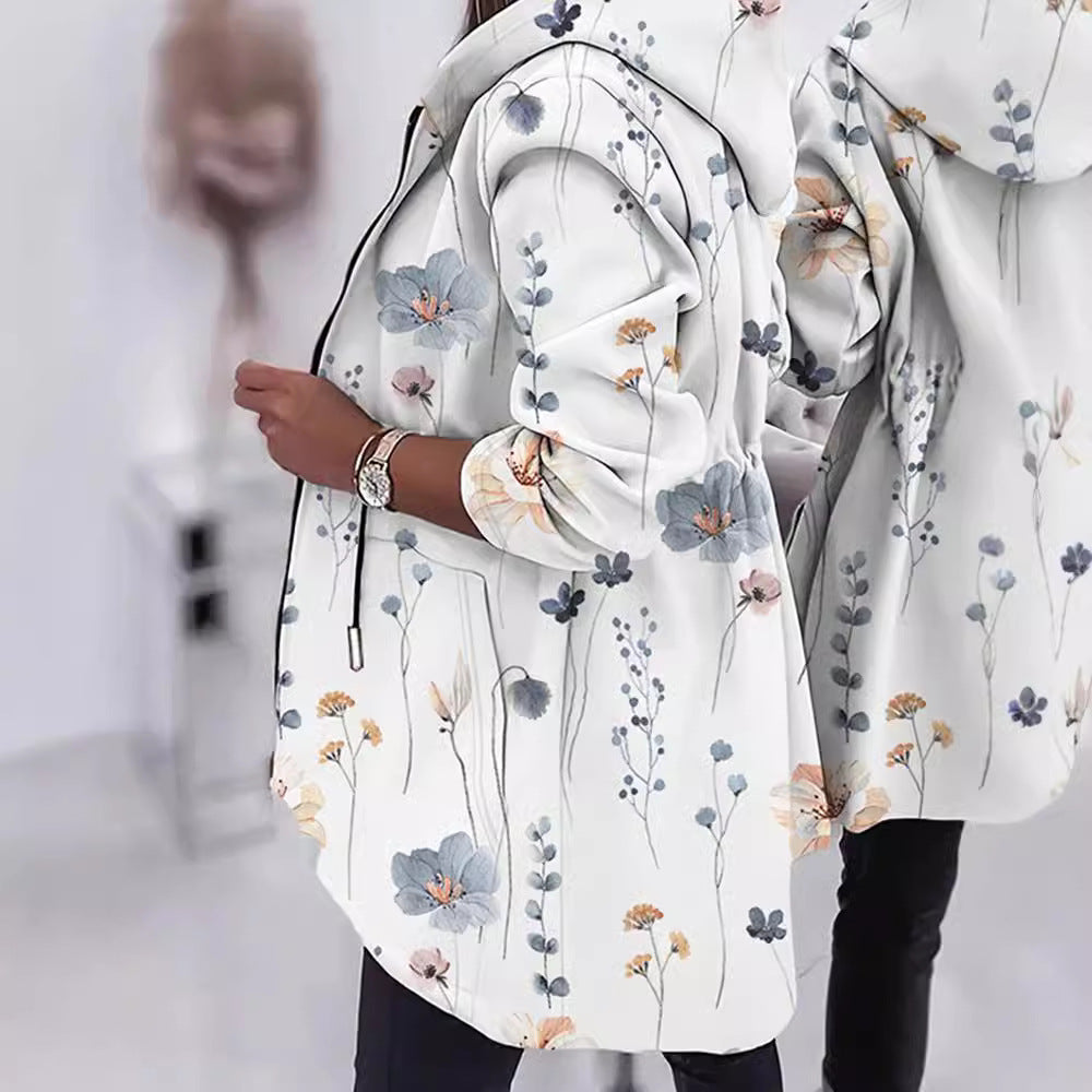 Damen Modische Parka mit floralen Akzenten und verstellbarem Bund