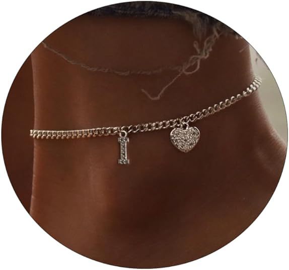 Damen Fußkettchen mit personalisiertem Buchstaben und funkelndem Herzanhänger Shop Nory