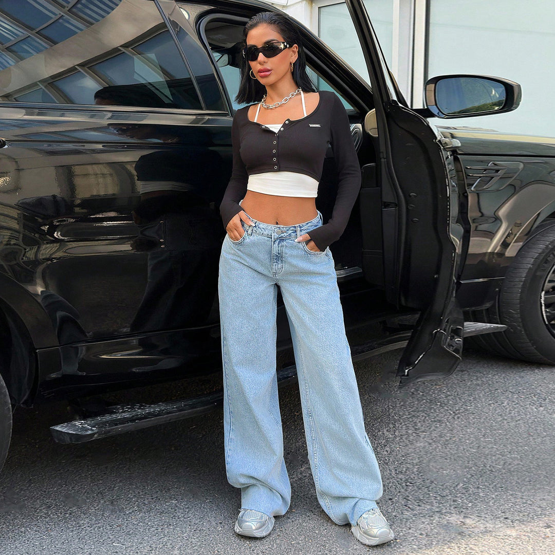 Damen High‑Waist Oversize-Jeans mit weitem Bein und seitlichen Keilschlitzen Shop Nory