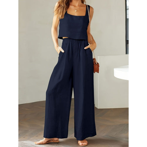 Damen lässiger Jumpsuit mit weitem Bein und praktischen Taschen Shopnory