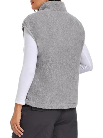 Damen Ärmellose Teddy-Fleece-Weste mit halbem Reißverschluss und Stehkragen Shop Nory