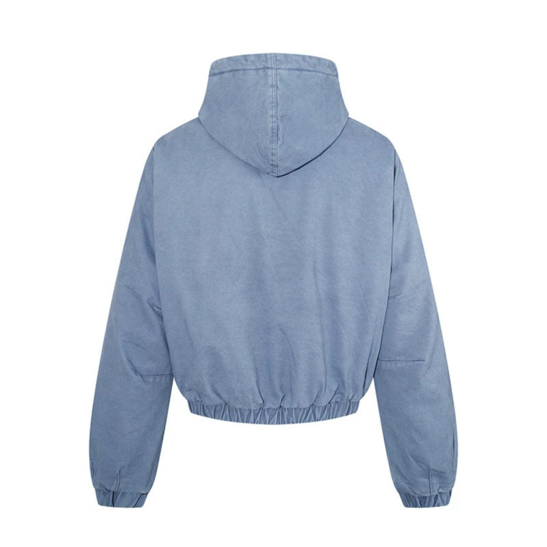 Damen kurz geschnittene Boxy-Kapuzenjacke mit gesteppter Kapuzenfütterung, Pattentaschen und elastischem Saum Shop Nory