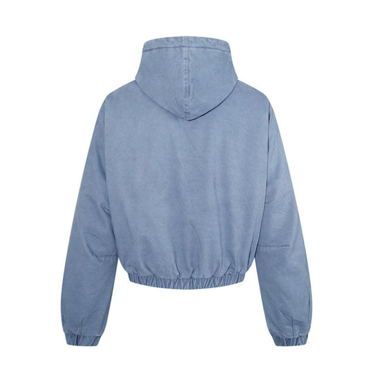 Damen kurz geschnittene Boxy-Kapuzenjacke mit gesteppter Kapuzenfütterung, Pattentaschen und elastischem Saum Shop Nory