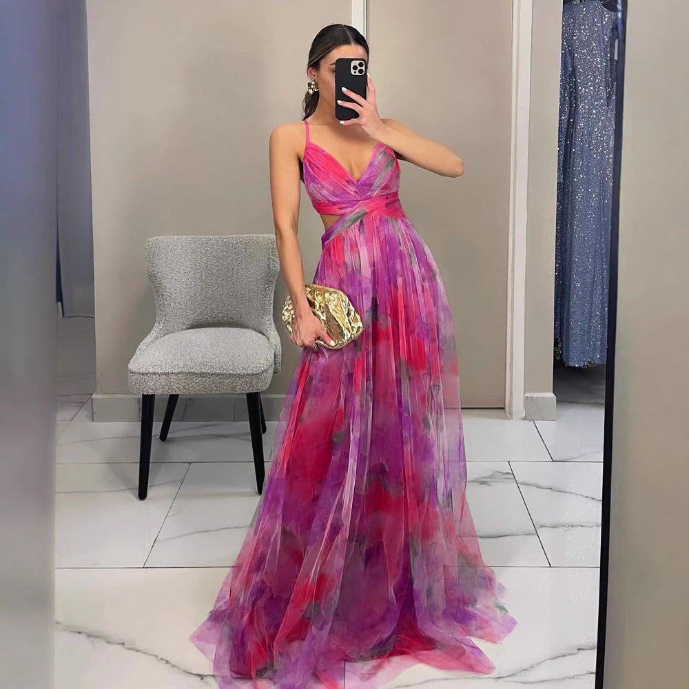 Damen Abendkleid mit fließendem Chiffon und eleganter Wickeloptik