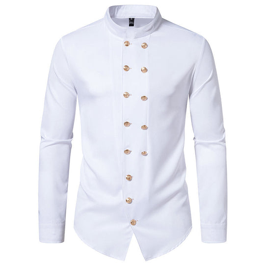 Herren Stehkragen-Hemd mit eleganten Knopfdetails