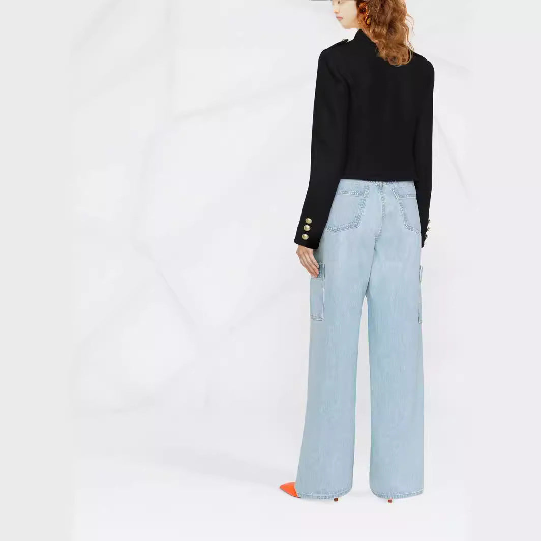 Damen Taillierter Kurzer Military‑Blazer mit Zierknöpfen und Stehkragen Shop Nory