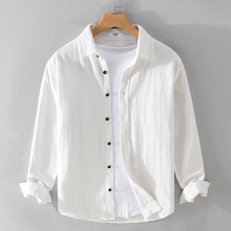 Herren Relaxed-Fit Leinenhemd mit durchgehender Knopfleiste und Hemdkragen Shop Nory