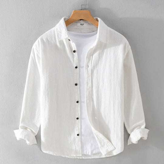 Herren Relaxed-Fit Leinenhemd mit durchgehender Knopfleiste und Hemdkragen Shop Nory