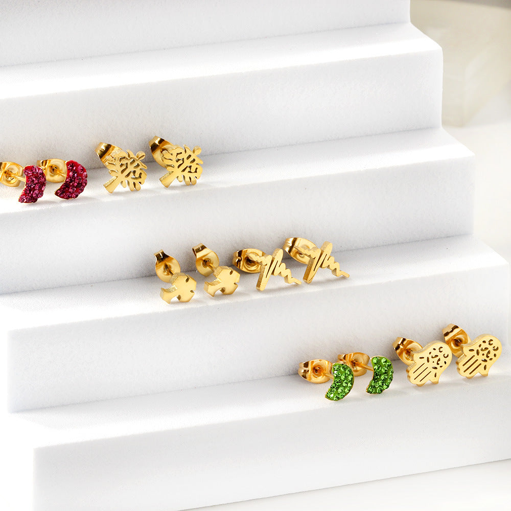Damen Ohrstecker Set aus goldplattiertem Edelstahl mit verschiedenen Designs Shop Nory