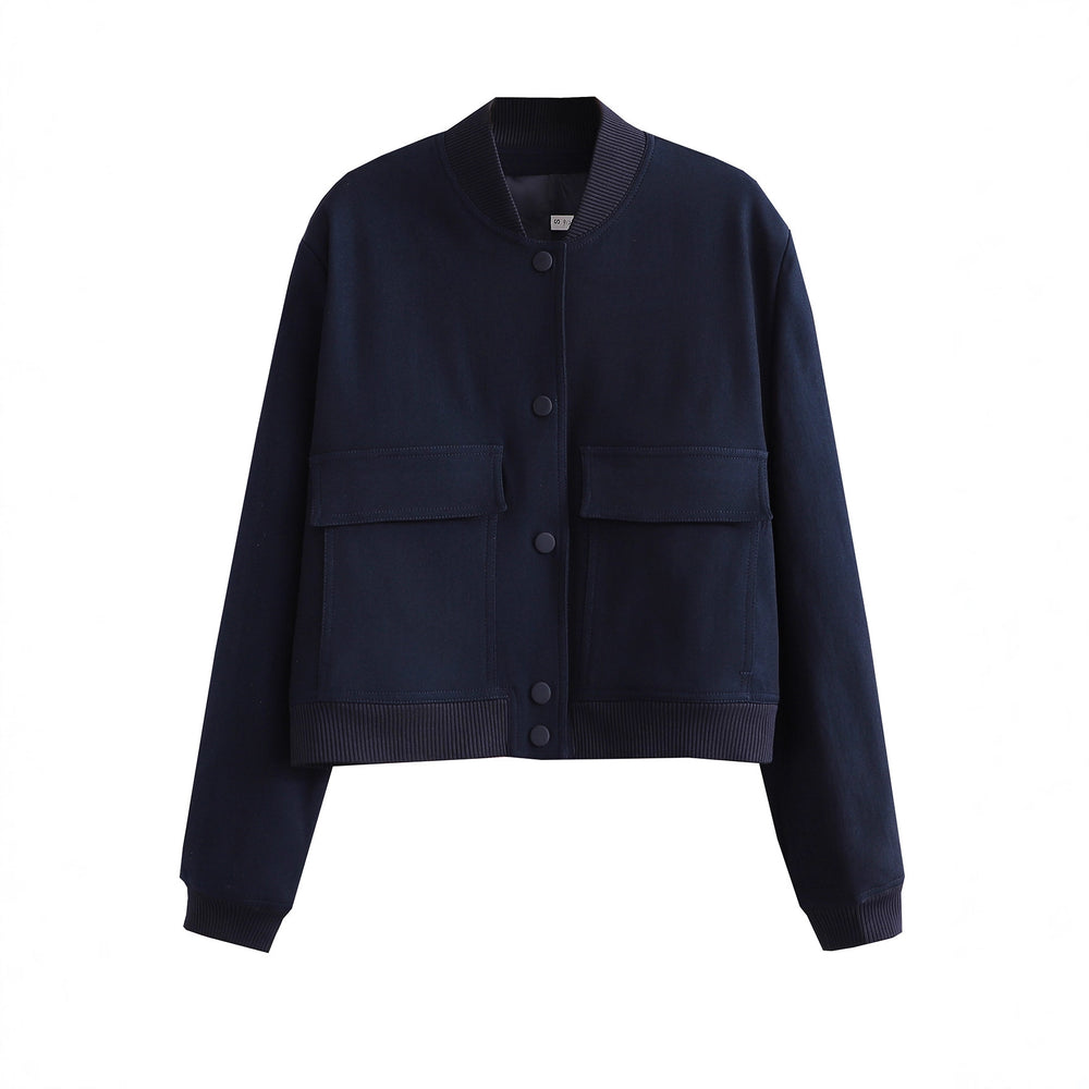 Damen Kurze Bomberjacke mit großen Pattentaschen und Rippbündchen Shop Nory