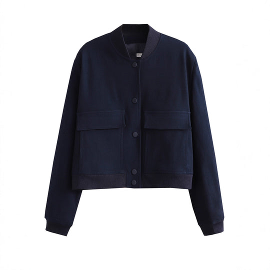 Damen Kurze Bomberjacke mit großen Pattentaschen und Rippbündchen Shop Nory