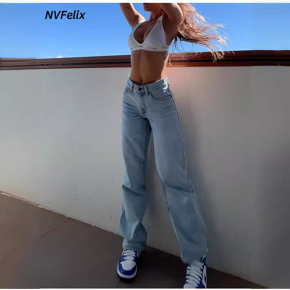 Damen Weite Jeans mit hohem Bund und klassischem Schnitt