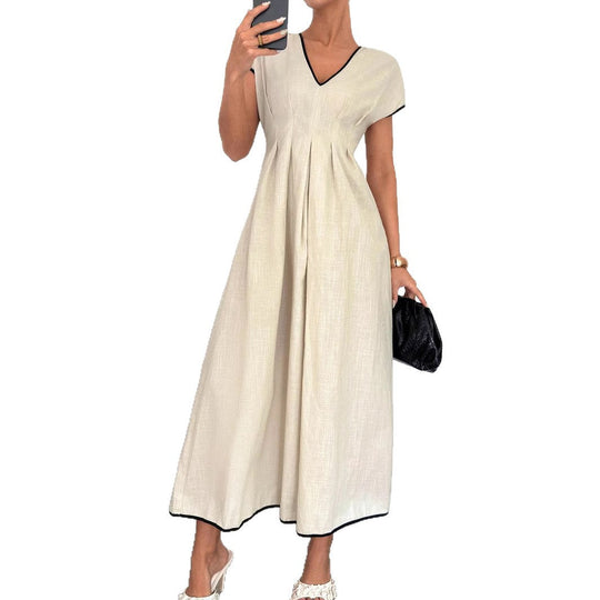 Damen Fließendes Maxikleid mit V-Ausschnitt und schwingendem Rock Shopnory