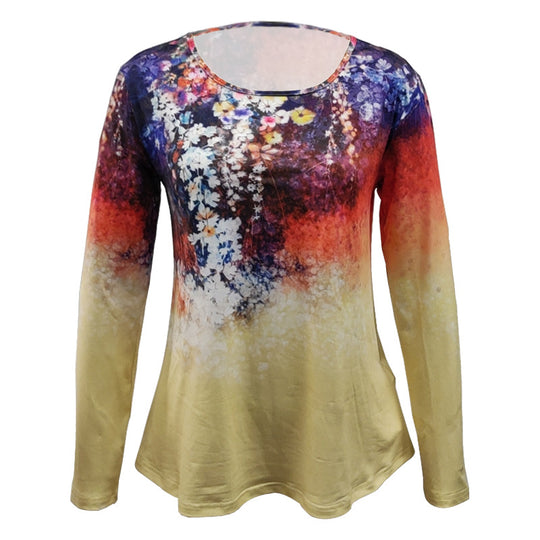 Damen Langärmeliges A-Linien-Shirt mit floralem Aquarellprint und Rundhals Shop Nory