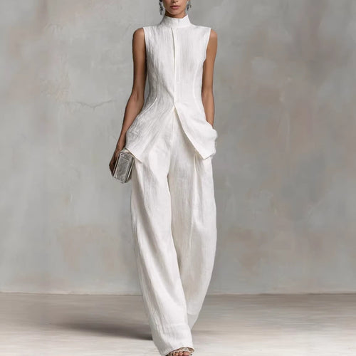 Damen Eleganter suit mit hochgeschlossenem Kragen und weitem Bein