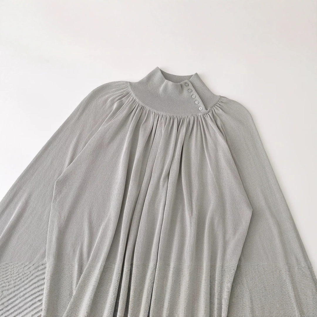 Damen Ballonärmel-Feinstrickpullover mit gerafftem Stehkragen und Knopfdetail Shop Nory