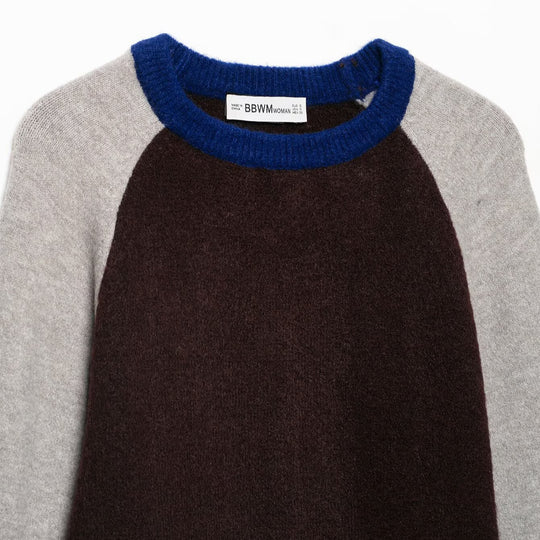 Damen Farbblock-Rundhals-Pullover mit Raglanärmeln Shop Nory