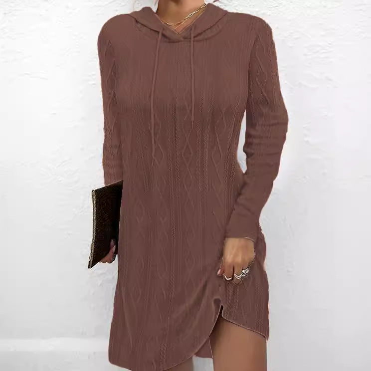 Damen Lässiges Strickkleid mit Kapuze Shop Nory