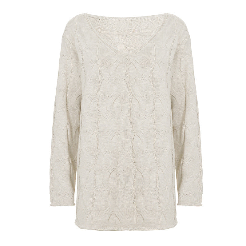 Damen nan lässiger Oversize-Strickpullover mit Zopfmuster und weitem V-Ausschnitt Shop Nory