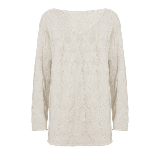 Damen nan lässiger Oversize-Strickpullover mit Zopfmuster und weitem V-Ausschnitt Shop Nory
