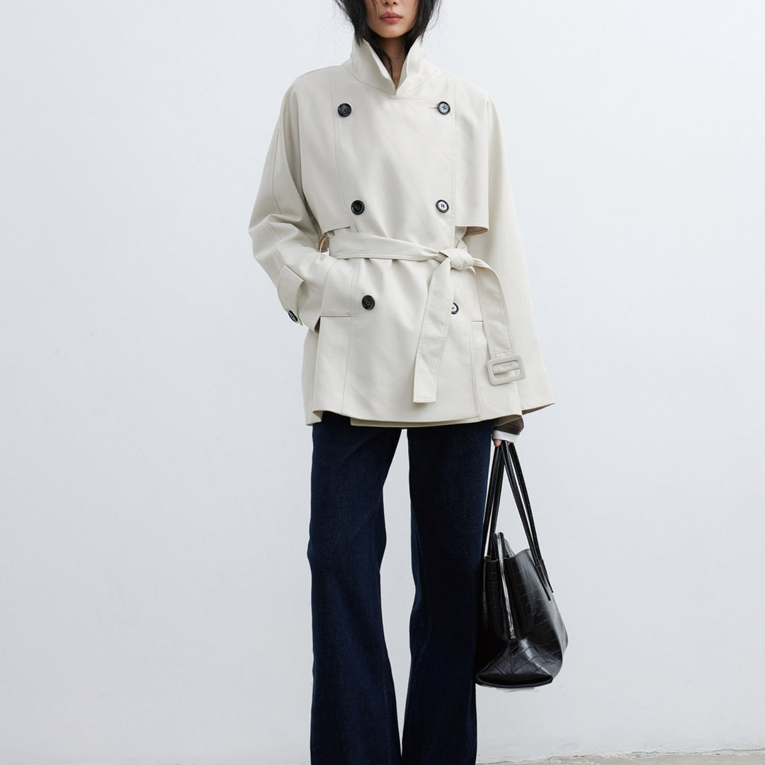 Damen Modischer Trenchcoat mit Taillengürtel und großen Taschen Shop Nory