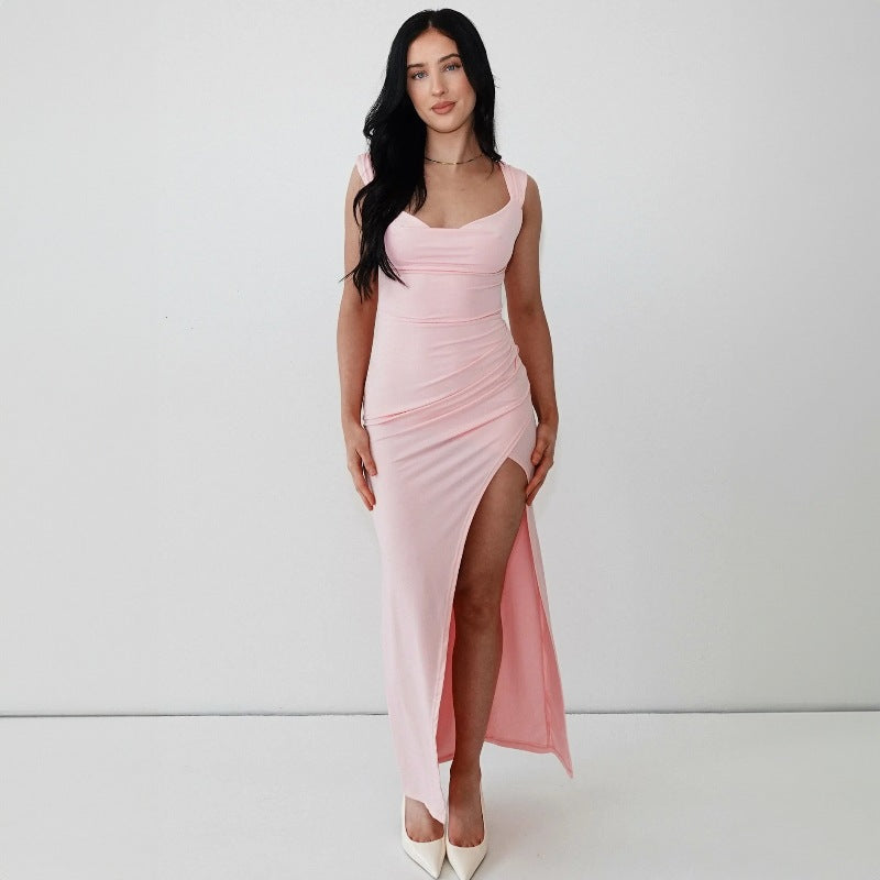 Damen Figurbetontes Maxi-Kleid mit elegantem Schlitz und Raffungen