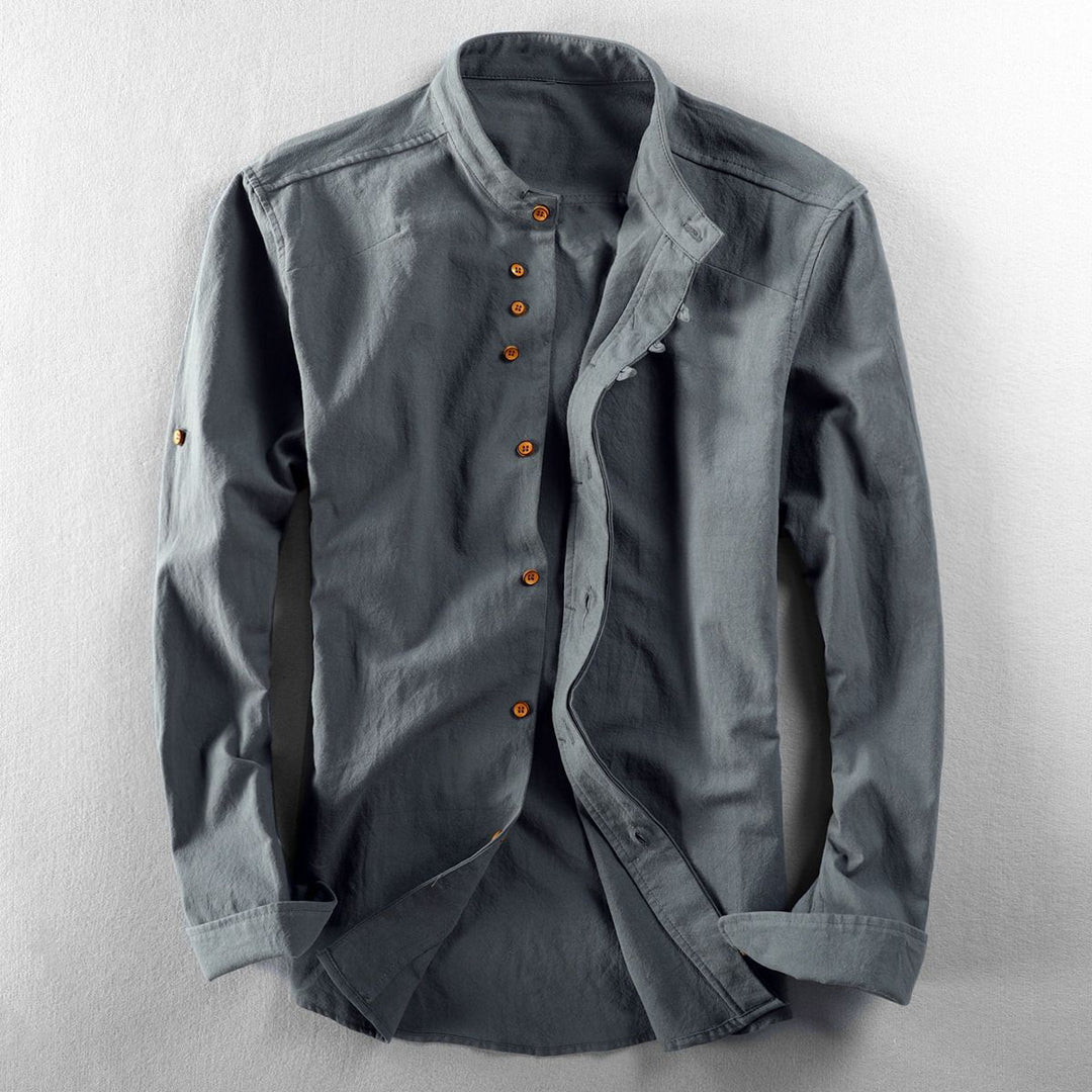 Herren Stehkragen-Hemd mit verdeckter Knopfleiste und modernen Details Shop Nory