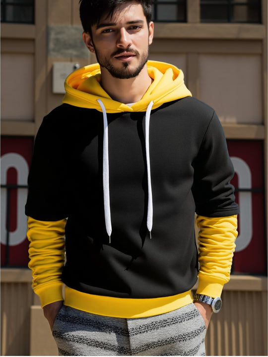 Herren Kapuzenpullover im Lagen-Look mit Kontrastkapuze und Kordelzug Shop Nory