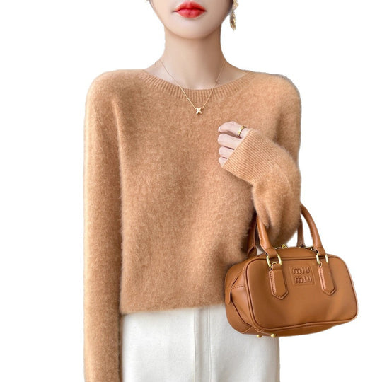 Damen Weicher Mohair‑Optik Rundhals‑Pullover mit feinem Rippsaum und leichter Oversize‑Passform Shop Nory