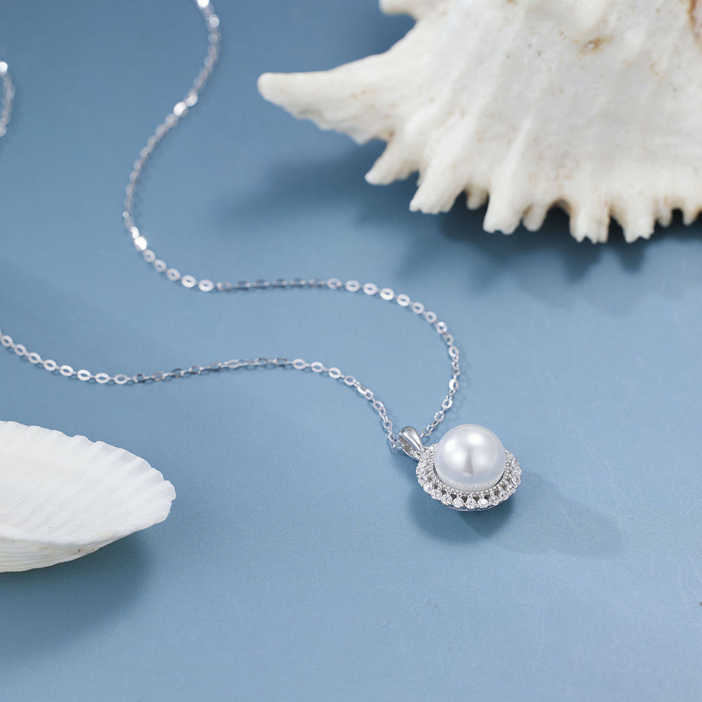 Damen elegante Halskette mit Perlenschmuck und funkelnden Zirkonia Shop Nory