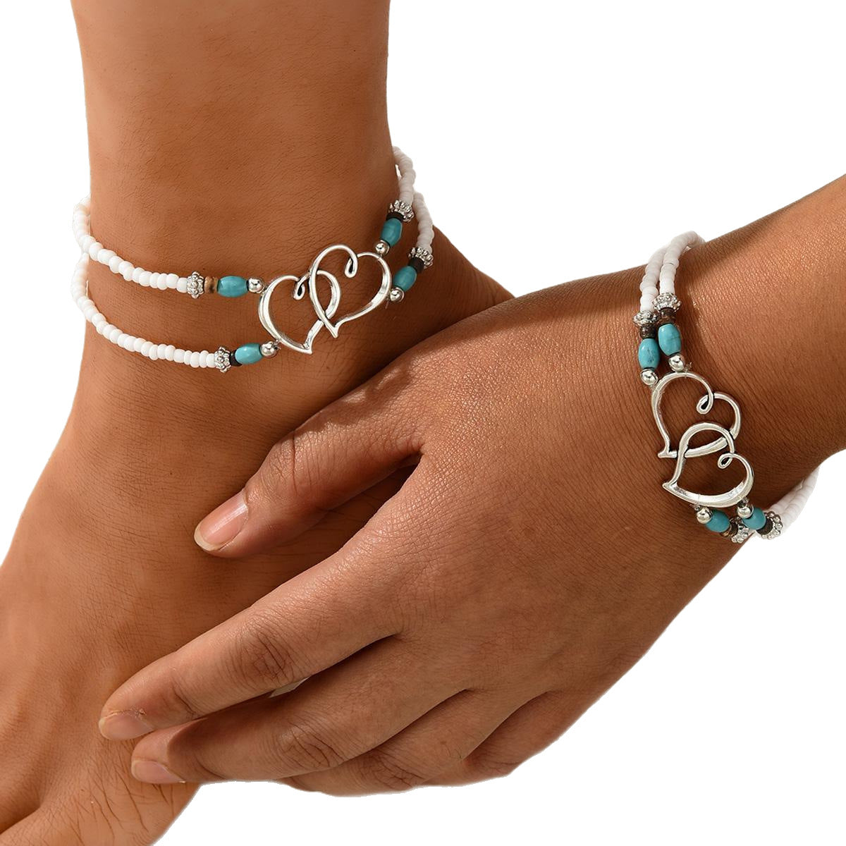 Damen Armband-Set mit zarten Herz- und bunten Perlenakzenten Shop Nory