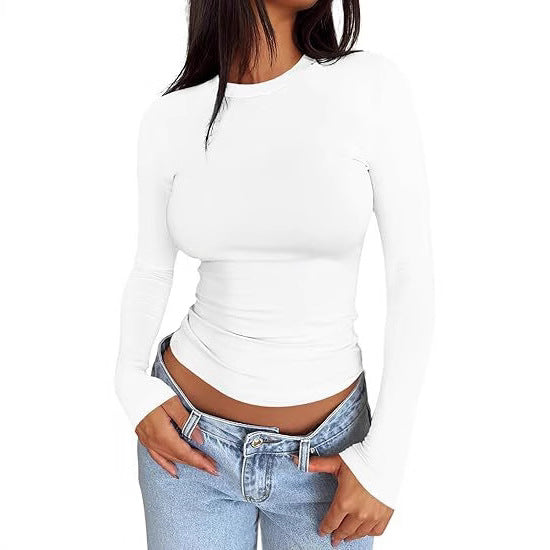 Damen Körpernahes Langarmshirt im Cropped-Look mit verlängerten Ärmeln und Daumenloch Shop Nory