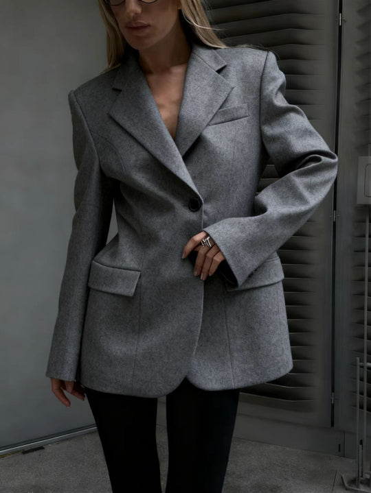 Damen Oversized Longblazer mit betonter Schulterpartie und Pattentaschen Shop Nory