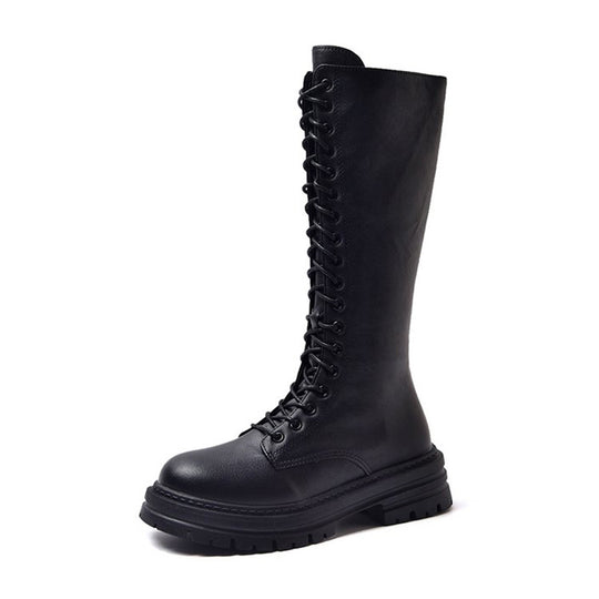 Damen Kniehohe Schnürstiefel mit seitlichem Reißverschluss und grober Profilsohle Shop Nory