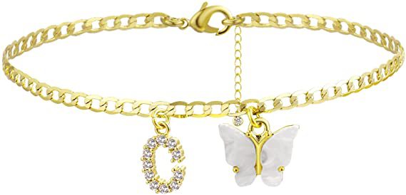 Damen Fußkettchen mit eleganten Glitzer- und Schmetterlingsanhängern Shop Nory