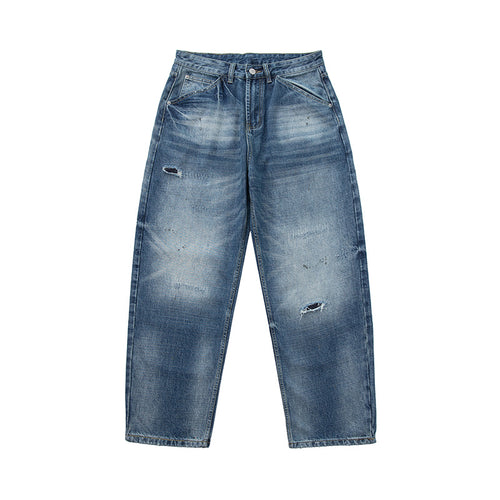 Damen locker geschnittene hochtaillierte Jeans im Used-Look mit ausgefransten Details und Ziernähten Shop Nory
