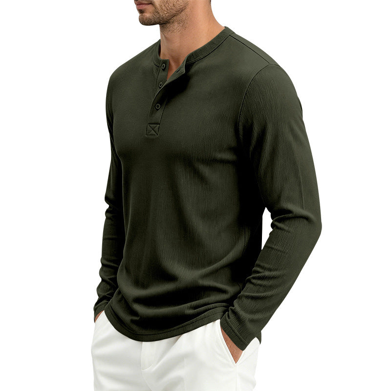 Herren Henley-Langarmshirt aus Soft-Waffeljersey mit leichtem Stretch und flacher Knopfleiste Shop Nory