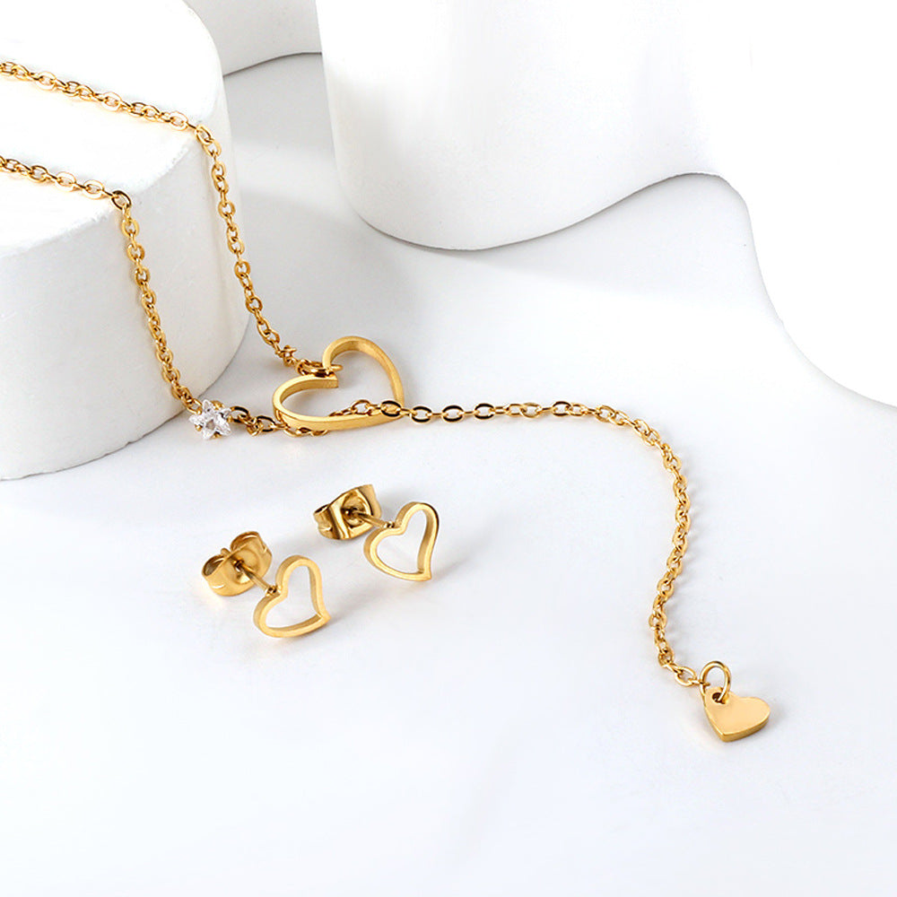 Damen Schmuckset mit herzförmigen Anhängern aus hochwertigem Edelstahl und goldplattierter Beschichtung Shop Nory