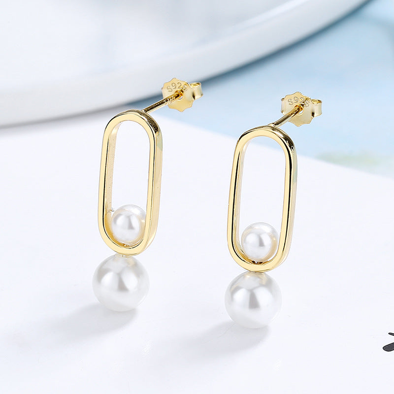 Damen Ohrstecker mit modernem ovalen Design und eleganten Perlen Shop Nory